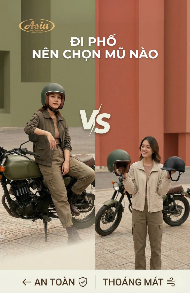 Nên dùng mũ 3/4 hay mũ nửa đầu đi phố Lựa chọn nào phù hợp và an toàn hơn
